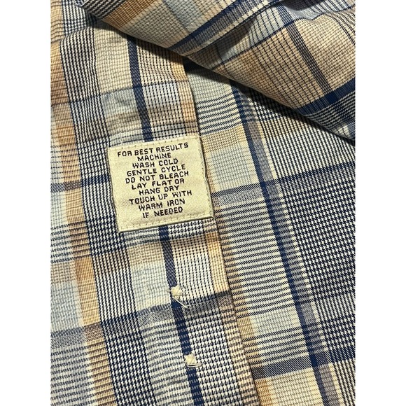 Peter Millar Shirt‎ Mens Medium Blue Tan Plaid Button Long Sleeve Gingham EUC - Picture 3 of 5